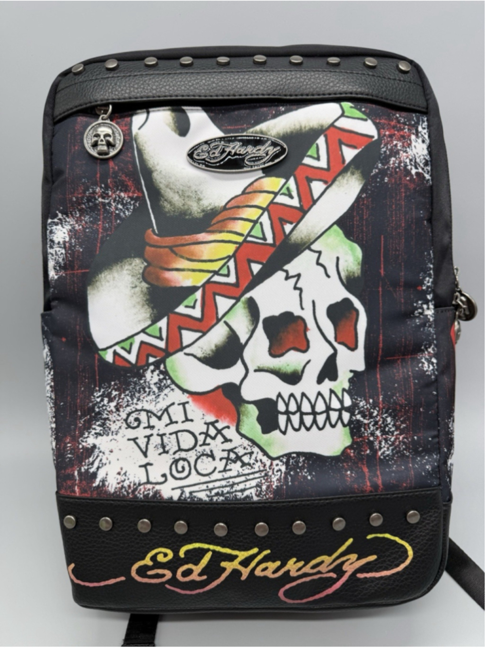 Ed Hardy "Mi Vida Loca" 16" Backpack Black Skull Sombrero